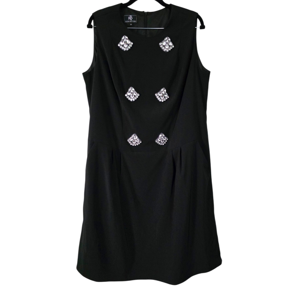 Nina Bitton Black Rhinestone‎ Embellished Cocktail Dress
